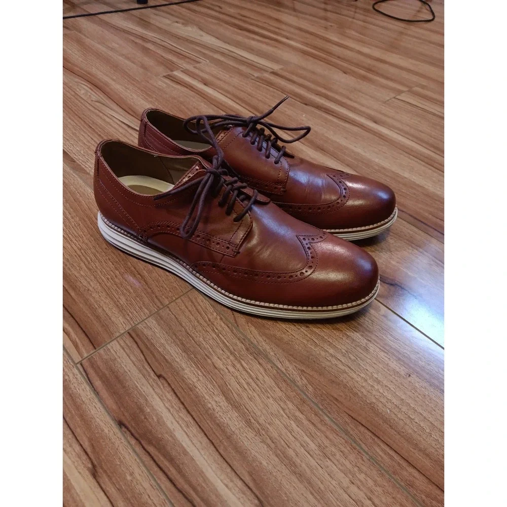 COLE HAAN Original GRAND OS Wingtip Oxford Cognac Brown Leather Shoes Mens 10.5M